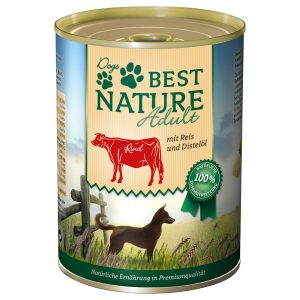 12x400g Dog Adult nauta, riisi & ohdakeöljy Best Nature märkäruoka