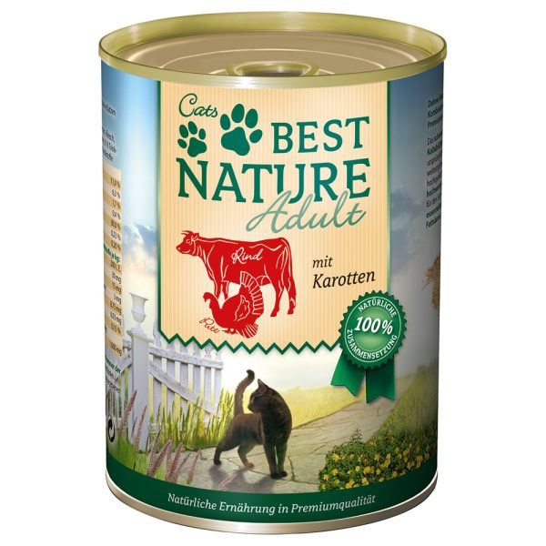 6x 400g Best Nature Cat Adult Naudanlihaa, kalkkunaa ja porkkanaa märkäruokaa kissoille