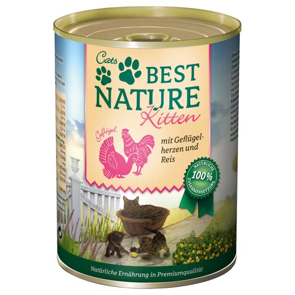 12x400g Kitten siipikarjansydän & riisi Best Nature kissan märkäruoka
