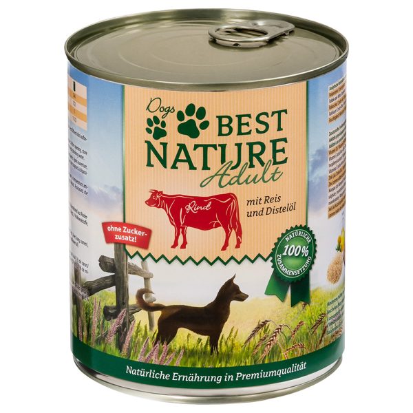 12x800g Dog Adult nauta, riisi & ohdakeöljy Best Nature märkäruoka