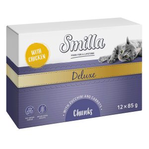 12x85g Deluxe Chunks kana, kesäkurpitsa & porkkana Smilla kissan märkäruoka