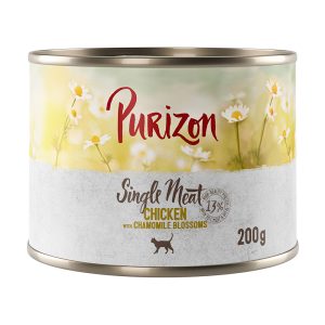 12 x 200 g / 400 g Purizon kissanruoka erikoishintaan! - Single Meat kana & kamomillankukka (12 x 200 g)