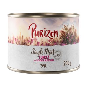 12 x 200 g / 400 g Purizon kissanruoka erikoishintaan! - Single Meat kalkkuna & kanervankukka (12 x 200 g)