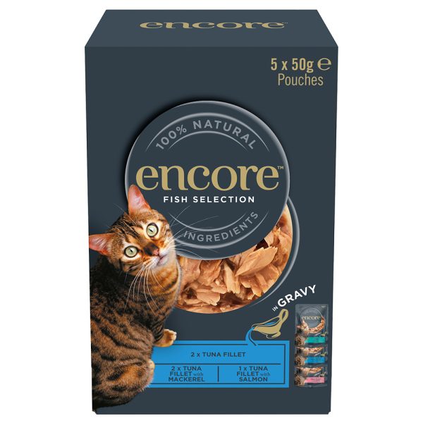 4 + 1 kaupan päälle! 5 x 50 g Encore Cat Pouch - Gravy: kalavalikoima (3 makua)
