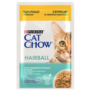 52x85g Hairball kana & vihreät pavut Cat Chow kissan märkäruoka