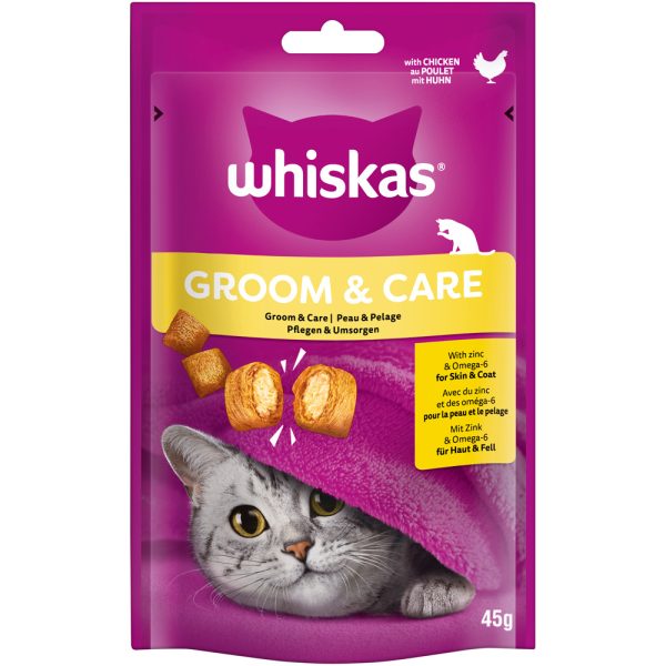 8 x 45 g Whiskas Snacks Groom & Care -kissanherkut