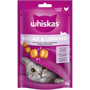 8 x 45 g Whiskas Snacks Relax & Unwind kana -kissanherkut