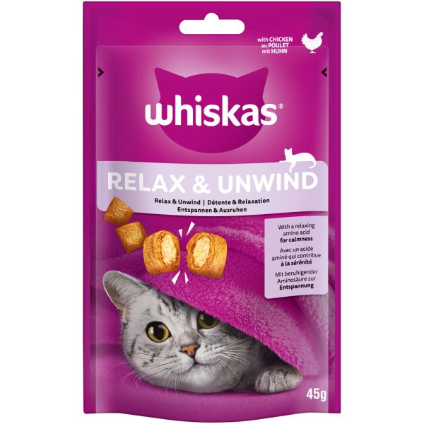8 x 45 g Whiskas Snacks Relax & Unwind kana -kissanherkut