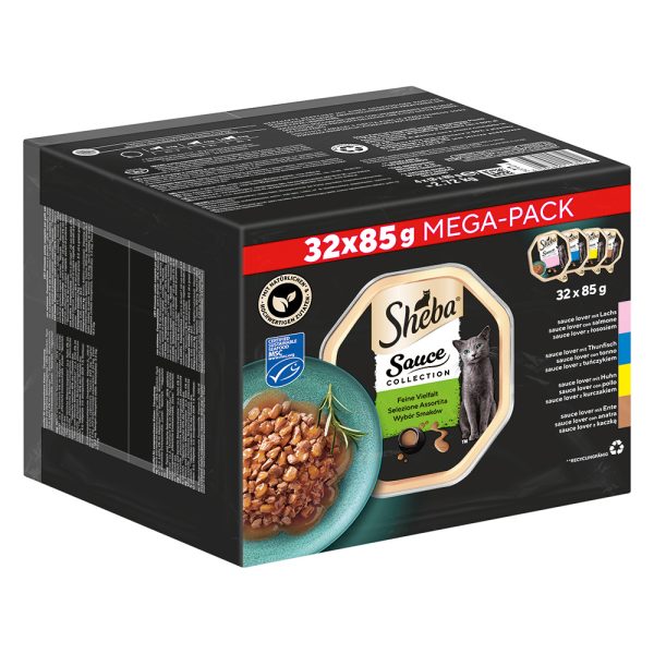 32x85g Sauce Lover -lajitelma (lohi, tonnikala, kana, ankka) Sheba kissanruoka