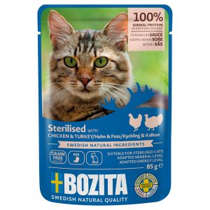 12 x 85 g Paloja kastikkeessa Sterilised siipikarja Bozita kissan märkäruoka