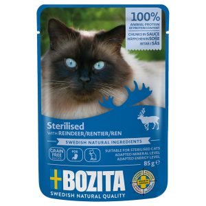 12 x 85 g Paloja kastikkeessa Sterilised poro Bozita kissan märkäruoka