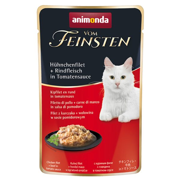 18 x 50 g Adult in Sauce kanafilee + naudanliha tomaattikastikkeessa Animonda Vom Feinsten kissan märkäruoka