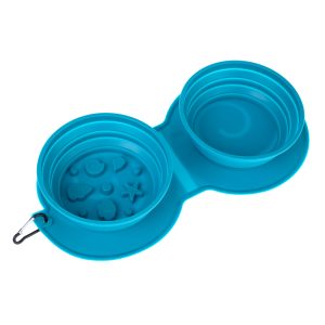 TIAKI Sea Shell -kaksoissilikonimatkakulho 2x 600ml koira