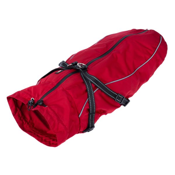 TIAKI Arkon -koirantakki valjailla punainen selän pituus n. 35cm