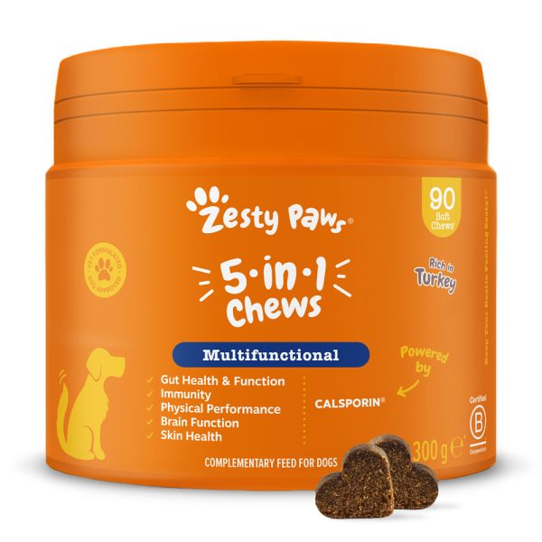 Zesty Paws 5-in-1 Chews kalkkuna 90 purutabletti täydennysravinto koirille