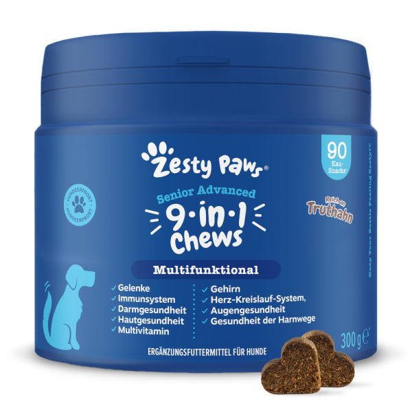 Zesty Paws Senior Advanced 9-in-1 Chews kalkkuna 90 purutabletti täydennysravinto koirille