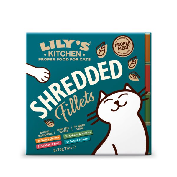 16 x 70 g Lily's Kitchen Shredded Fillets -lajitelma kissoille (4 makua) kissan märkäruoka