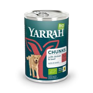 Yarrah Bio, kanaa, nautaa, nokkosta & tomaattia kastikkeessa koiranruoka