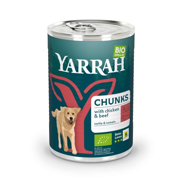 Yarrah Bio, kanaa, nautaa, nokkosta & tomaattia kastikkeessa koiranruoka