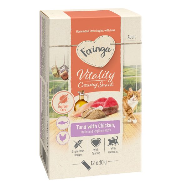 12x10g Vitality Creamy Snacks tonnikala ja kana Feringa kissanherkut