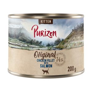 12 x 200 g / 400 g Purizon kissanruoka erikoishintaan! - Kitten viljaton kanafilee & lohi (12 x 200 g)