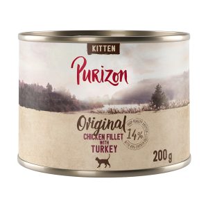 12 x 200 g / 400 g Purizon kissanruoka erikoishintaan! - Kitten viljaton kanafilee & kalkkuna (12 x 200 g)