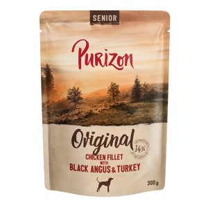 6x300g Senior kanafilee, Black Angus -nauta & kalkkuna Purizon koiran märkäruoka