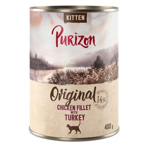 12 x 200 g / 400 g Purizon kissanruoka erikoishintaan! - Kitten: kanafilee & kalkkuna (12 x 400 g)