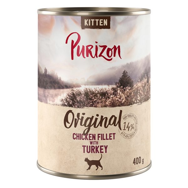 12 x 200 g / 400 g Purizon kissanruoka erikoishintaan! - Kitten: kanafilee & kalkkuna (12 x 400 g)
