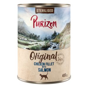 12 x 200 g / 400 g Purizon kissanruoka erikoishintaan! - Sterilised: kanafilee & lohi (12 x 400 g)