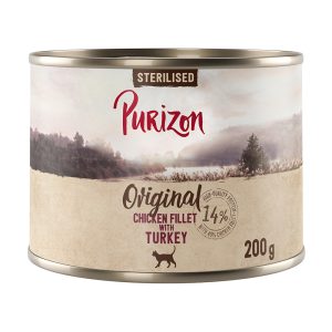 12 x 200 g / 400 g Purizon kissanruoka erikoishintaan! - Adult Sterilised viljaton kanafilee & kalkkuna (12 x 200 g)