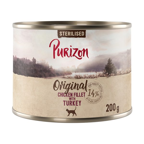 12 x 200 g / 400 g Purizon kissanruoka erikoishintaan! - Adult Sterilised viljaton kanafilee & kalkkuna (12 x 200 g)