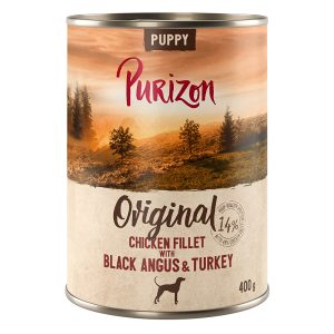 12x400g Puppy kanafilee, Black Angus -nauta & kalkkuna Purizon koiran märkäruoka