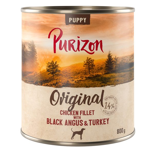 6x 800g Puppy kanafilee, Black Angus -nauta & kalkkuna Purizon koiran märkäruoka