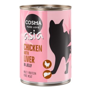 12 x 400g kana & kananmaksa Cosma Asia hyytelössä kissanruoka