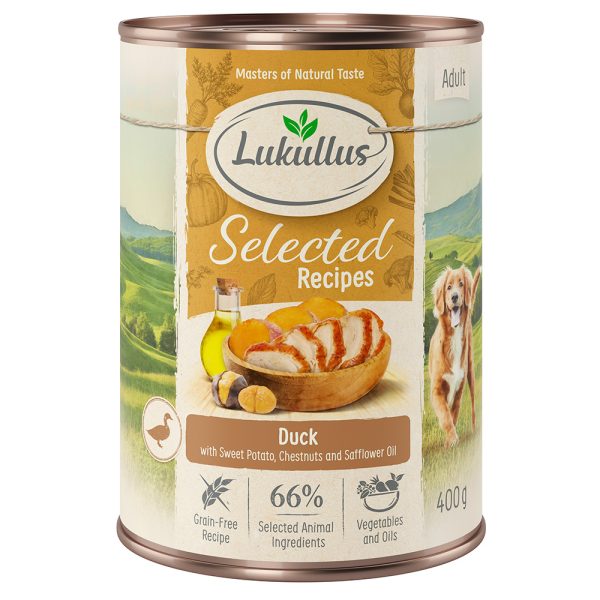 6x400g Selected Recipes herkullinen ankan sydän Lukullus koiran märkäruoka