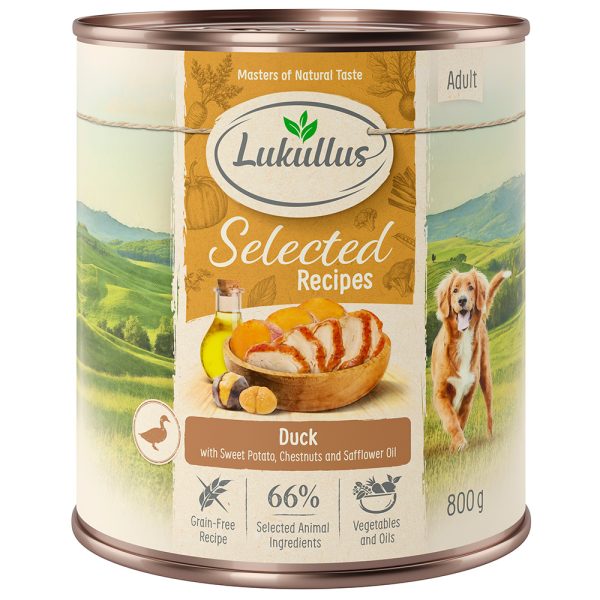 6x800g Selected Recipes herkullinen ankan sydän Lukullus koiran märkäruoka