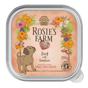 6x150g Mini naudanlihaa tomaattien kanssa Rosie's Farm koiranruoka