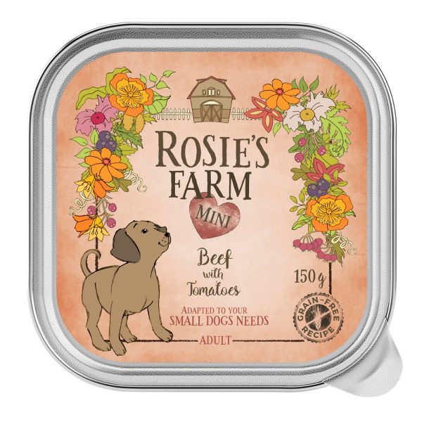 6x150g Mini naudanlihaa tomaattien kanssa Rosie's Farm koiranruoka