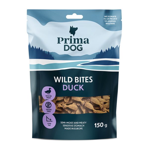 150g Wild Bites Soft Snack ankka & auringonhattu PrimaDog koiranherkut