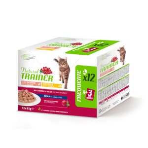 12x85g Adult lajitelma kana & lohi Natural Trainer kissan märkäruoka