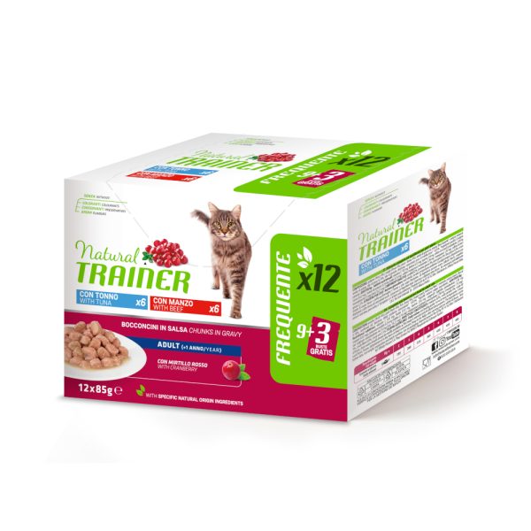 12x85g Adult lajitelma tonnikala & nauta Natural Trainer kissan märkäruoka