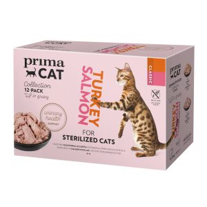 12x85g Classic kastikkeessa Sterilised PrimaCat kissan märkäruoka