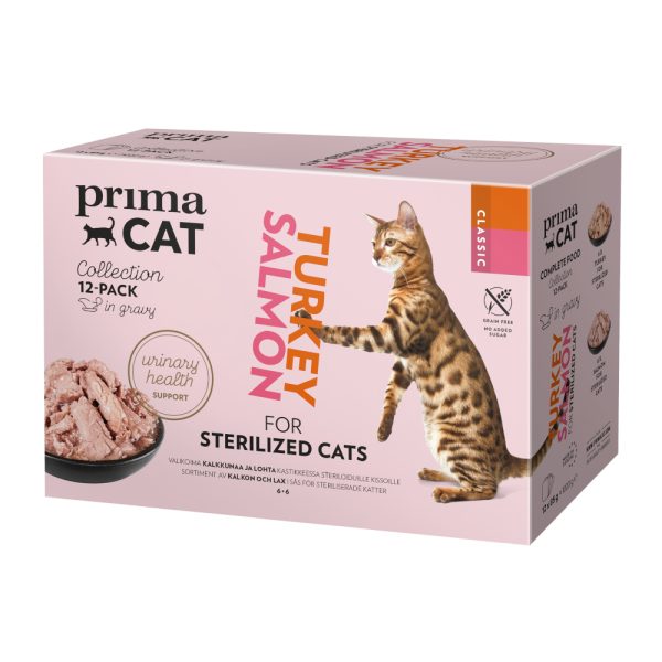 12x85g Classic kastikkeessa Sterilised PrimaCat kissan märkäruoka