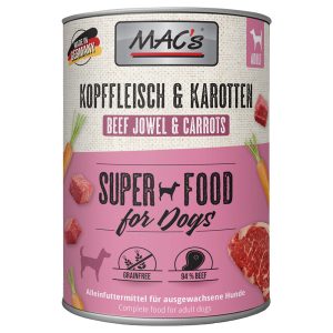 6 x 800g pään liha & porkkana MAC's Adult koiranruoka