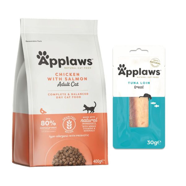 350 g / 400 g Applaws-kuivaruokaa + 30 g Cat Tuna Loin -herkut kaupan päälle! - Adult kana & lohi 400 g