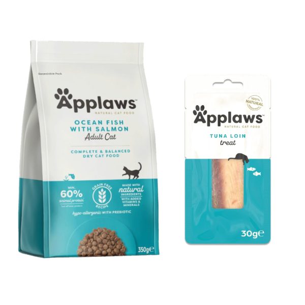 350 g / 400 g Applaws-kuivaruokaa + 30 g Cat Tuna Loin -herkut kaupan päälle! - Adult merikala & lohi 350 g