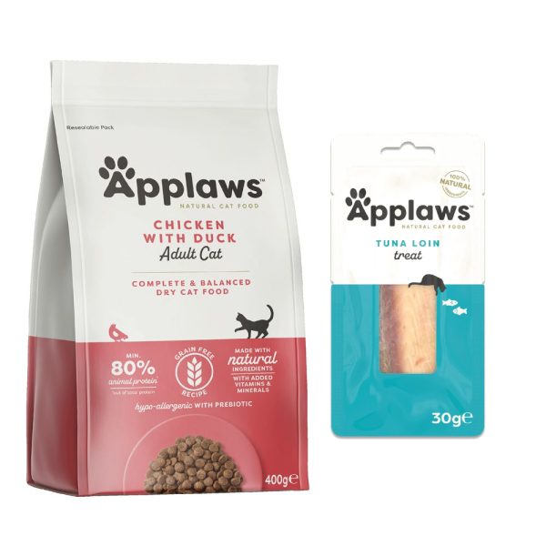 350 g / 400 g Applaws-kuivaruokaa + 30 g Cat Tuna Loin -herkut kaupan päälle! - Adult kana & ankka 400 g