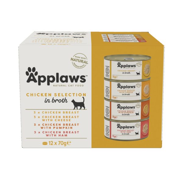 12x70g Adult purkkilajitelmat Chicken Selection Applaws Kissanruoka