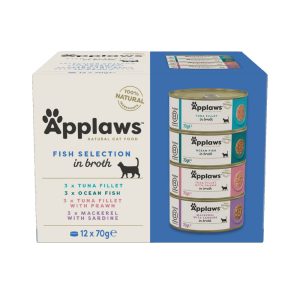 24x70g Adult purkkilajitelmat Fish Selection in Broth Applaws Kissanruoka